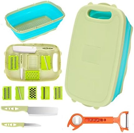 AOFUXTI Collapsible Cutting Board - Camping Cooking Utensil Set 10 in 1 Picnic BBQ RV Camper Accessiors Home Kitchen Kim Washing Dishes, Multi-Function Slicer