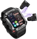 APOYOU Military Smart Watch with Earbuds, 1.96" IPS Screen Smartwatch for Men, IP67 Waterproof Rugged Fitness Tracker (Answer/Calls), Support 4GB Local Music