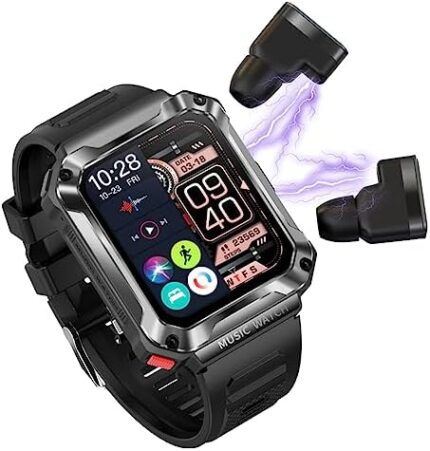 APOYOU Military Smart Watch with Earbuds, 1.96" IPS Screen Smartwatch for Men, IP67 Waterproof Rugged Fitness Tracker (Answer/Calls), Support 4GB Local Music