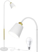ASCELINA Floor Lamp,Industrial Floor Lamp Height Adjustable 360°Rotation Lampshade Modern Standing Lamp, Metal Heads Indoor Task Lighting for Living Room Bedroom Office （White）