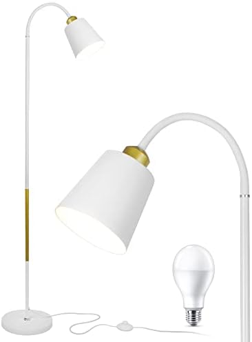 ASCELINA Floor Lamp,Industrial Floor Lamp Height Adjustable 360°Rotation Lampshade Modern Standing Lamp, Metal Heads Indoor Task Lighting for Living Room Bedroom Office （White）