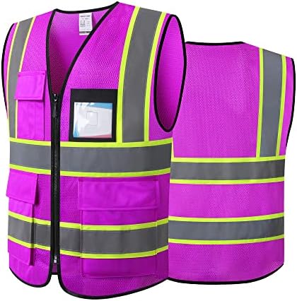 ASIPHITU Reflective High Visibility Safety Vest for Men Women with Pockets Zipper Front Meets ANSI/ISEA Standards
