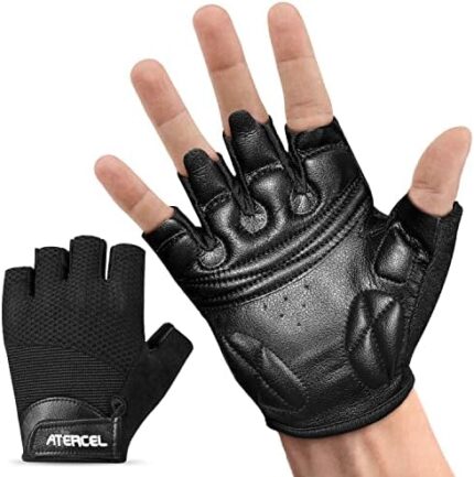 ATERCEL Workout Gloves with Synthetic Leather Palm, Black Gym Gloves for Weigh Lifting, Exercise, Fitness, Training, Pull ups, Both for Men and Women.