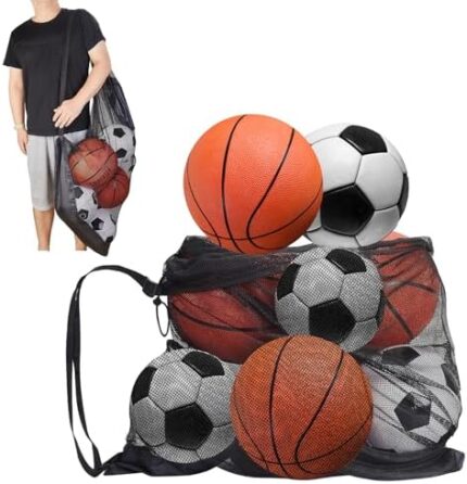 Abeillo Extra Large Sports Ball Bag Mesh,Durable Soccer Team Balls Bag with Shoulder Strap,Drawstring Sport Equipment Storage Bag for Soccer Football Volleyball Basketball(Black)