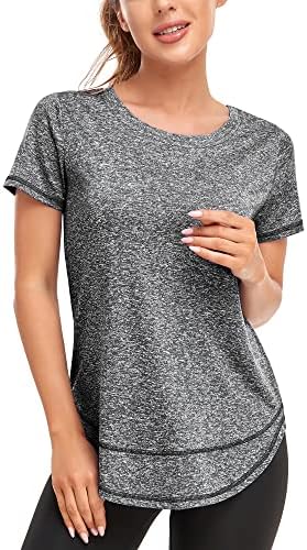 Abrooical Women's Short Sleeve Workout Shirts Crewneck Sports Yoga Running Dry Fit Tops Side Split Tee