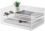 Acrylic Desk Organizers and Accessories, 2 Tier Acrylic Paper Tray for Letter/A4, Tier Paper File Organizer Tray Stackable Document Clear Desk Accessories for Office Workspace Organization