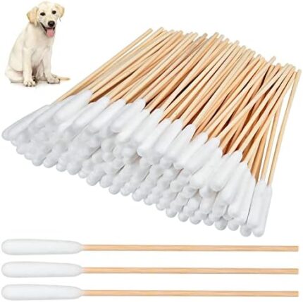 Aemygo 300 Pieces Cotton Swabs for Dogs, 6 Inch Pet Cotton Ear Buds for Puppy Long Qtips for Dogs Ear Cotton Buds Dog Ear Care Cotton Sticks for Apply Medicine, Clean Wound