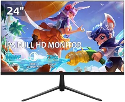 Akntzcs PC Monitor 24 inch FHD 1920 x 1080P IPS Display, Ultra-Thin Computer Monitor for Laptop PC Desktop Office Home, 75Hz, HDMI & VGA Ports, 3ms Response Time, VESA Mounting, Black