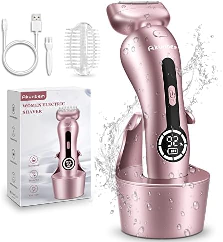Akunbem Electric Razor for Women Legs Bikini Trimmer Shaver Underarm Akunbem Electric Razor for Women Legs Bikini Trimmer Shaver Underarm Public Hairs Rechargeable Womens Wet Dry Use Painless Cordless with Detachable Head (Pinkish)
