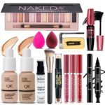 All in One Makeup Kit for Women Full Kit, Includes 12 Colors Shimmer Eyeshadow Palette, Foundation & Face Primer, Lipstick Set, Winged Eyeliner Stamp, Mascara, Contour Stick, Eyebrow Soap, Makeup Brush, Makeup Sponge, Make Up Gift Set for Women, Teens