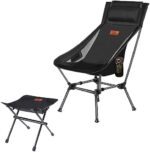 AnYoker Camping Chair, Great Size, Over Size 2 Way Compact Backpacking Chair, Portable Folding Chair, Beach Chair with Side Pocket and headrest and Foot Rest, Lightweight Hiking Chair 01666ZG （Black）