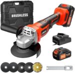 Angle Grinder Cordless,Cordless Grinder With Battery And Charger,4000mAh Batteries,21V,10000RPM Brushless Motor Metal Grinder,4-1/2'' Cutting Wheels, Flap Disc,Cordless Metal Cutting Tool