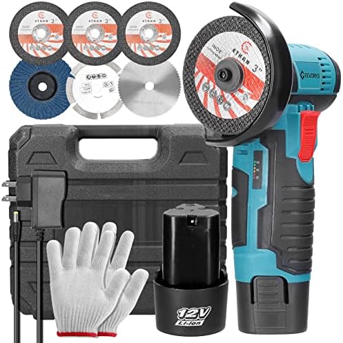 Angle Grinder, Geevorks Mini Angle Grinder Cordless 12V 19500RPM, with Angle Grinder, Geevorks Mini Angle Grinder Cordless 12V 19500RPM, with 2PCS 1500mAh Battery/Nylon Cutting Blade-s/Grinding Disc/Metal Cutting Disc