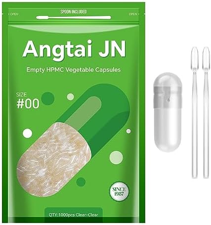 Angtai JN Empty Capsules, 1000 Count Empty Pill Capsules,Size 00 DIY Capsules Pill Filling Empty Caps,with Capsule Filling Kit,Kosher,ISO9001,Gluten Free, Halal Certified,Non-GMO Certified