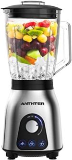 Anthter Professional Blender, 950W High Power Countertop Blenders for Kitchen, 50 Oz Blender Glass Jar for Shakes, Ideal for Smoothies,Crush Ice,Purees,Stainless Steel