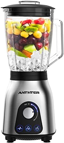Anthter Professional Blender, 950W High Power Countertop Blenders for Kitchen, 50 Oz Blender Glass Jar for Shakes, Ideal for Smoothies,Crush Ice,Purees,Stainless Steel