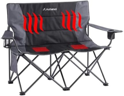 Aohanoi Heated Camping Chair, Camping Chairs for Heavy People, Outdoor Double Oversize Loveseat Camping Chairs with Extra Wide Seats for Adults, Lawn Chairs Folding, 350 LBS x2, Black