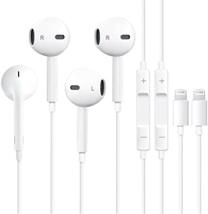 Apple Earbuds 2 Pack [Apple MFi Certified] Wired Earphones (Built-in Microphone & Volume Control) Noise Canceling Isolating Lightning Headphones Compatible with iPhone 14/13/12/11/SE/X/XR/XS/8/7