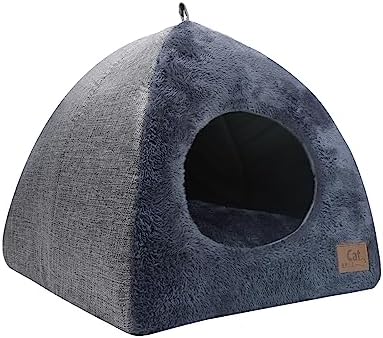 Arquiel Cat Bed for Indoor Cats, 2-in-1 Cat House Kitten Bed Cat Cave, Foldable Portable Dog Pet Bed with Removable Cushion (Gery,17 * 17inch)