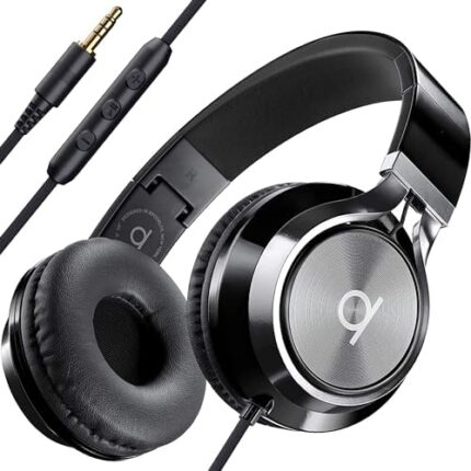 Artix CL750 On-Ear Headphones Wired with Mic — Noise Isolating Plug in Headphones, Computer Headphones with Microphone, Headphones for Laptop, Headphones Corded, Headphones with Cord (Aux Jack 3.5mm)