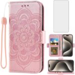 Asuwish Compatible with iPhone 15 Pro Max 6.7 inch Wallet Case and Tempered Glass Screen Protector Flip Card Holder Cell Phone Cover for iPhone15promax 5G i Phone15Max Plus iPhone15 ProMax Rose Gold