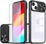 Asuwish Phone Case for iPhone 15 6.1 inch with Screen Protector Cover Camera Cover Slide 360 Full Body Protection Slim Clear Bumper Cell Accessories iPhone15 5G i i-Phone i15 15Case Women Men Black