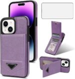 Asuwish Phone Case for iPhone 15 Plus 6.7 inch Wallet Cover with Screen Protector and RFID Slim Credit Card Holder Slot Stand Cell i-Phone 15+ iPhone15Plus 5G i i15 + iPhone15 16Plus Women Men Purple