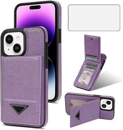 Asuwish Phone Case for iPhone 15 Plus 6.7 inch Wallet Cover with Screen Protector and RFID Slim Credit Card Holder Slot Stand Cell i-Phone 15+ iPhone15Plus 5G i i15 + iPhone15 16Plus Women Men Purple