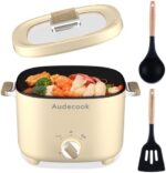 Audecook Hot Pot Electric, 2.5L Portable Nonstick Multicooker, Shabu-Shabu Pot, Travel Electric Skillet with Dual Power Temperature Control for Noodles/Soup/Egg/Steak/Oatmeal/Porridge(Beige)
