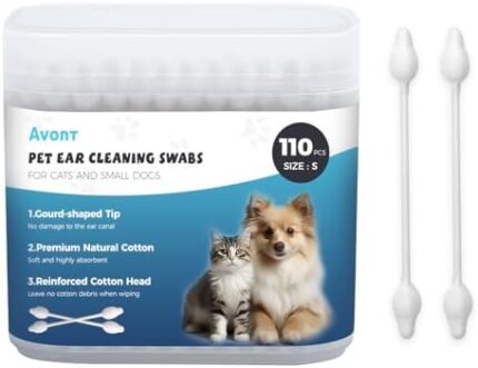 Avont Dog Ear Cleaning Cotton Swabs, Pet Qtips, Ear Care Double Sided Large Q-Tips for Dogs Cats -S