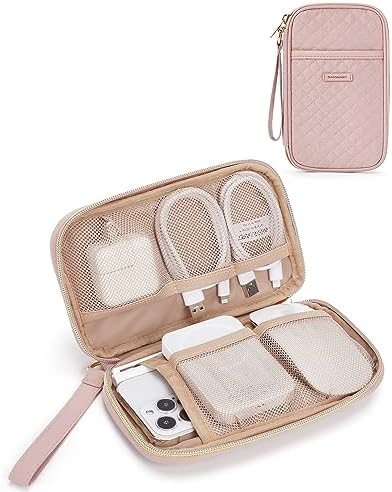 BAGSMART Electronic Organizer Bag, Travel Cable Organizer Case, Pouch Carry Case Portable Cord Storage Bag for Charging Cable, Cell Phone, Power Bank, Earphone, Travel Accessories, Single Layer - Pink