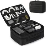 BAGSMART Electronics Travel Organizer Double Layer Charger Organizer Bag Large Tech Organizer Pouch Portable Electronics Accessories Case Cord Storage Bag with Handle for Tablet, Earphone, Black