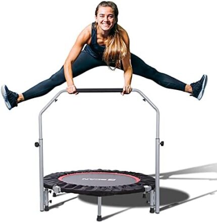 BCAN 40/48" Foldable Mini Trampoline Max Load 330lbs/440lbs, Fitness Rebounder with Adjustable Foam Handle, Exercise Trampoline for Adults Indoor/Garden Workout