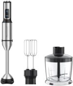 BEEWEEL Immersion Blender Handheld - 800 Watts Scratch Resistant Hand Blender, 15 Variable Speeds & Turbo Hand Mixer, 3-in-1 Heavy Duty Copper Motor Handheld Blender with Egg Whisk and Chopper