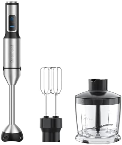 BEEWEEL Immersion Blender Handheld - 800 Watts Scratch Resistant Hand Blender, 15 Variable Speeds & Turbo Hand Mixer, 3-in-1 Heavy Duty Copper Motor Handheld Blender with Egg Whisk and Chopper