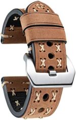 BINLUN Replacement Watch Bands Compatible with Samsung Galaxy Watch, Compatible with Huawei Watch, Compatible with Garmin Smartwatch Thick Oil Leather Watch Strap with X-Type Thick Line20/22/24mm