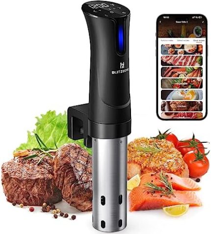 BLITZHOME Sous Vide Machine, WiFi APP Included, 1100W Sous Vide Cooker with Accurate Temperature & Timer, Ultra Quiet Stainless Precision Immersion Circulator Device, Kitchen Gadgets with Recipes…