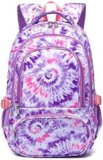 BLUEFAIRY Kids Backpack for Girls Elementary Primary Middle School Bags for Teens Childs Tie Dye Bookbags Cute Durable Travel Gifts Morrales Mochilas para Niñas de 4 5 6 7 8 9 Nños 17 Inch (Purple)