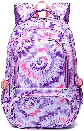 BLUEFAIRY Kids Backpack for Girls Elementary Primary Middle School Bags for Teens Childs Tie Dye Bookbags Cute Durable Travel Gifts Morrales Mochilas para Niñas de 4 5 6 7 8 9 Nños 17 Inch (Purple)