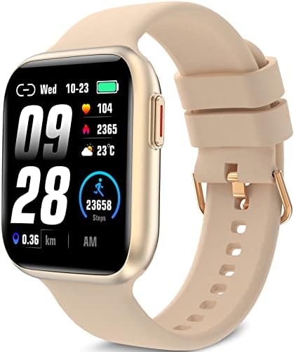 BRIBEJAT BT4 Smart Watch for Women Compatible with Samsung iPhone Android Phones (Dial/Answer Calls) Voice Assistant, SpO2 Real-time Heart Rate and Sleep Monitor, Light Gold