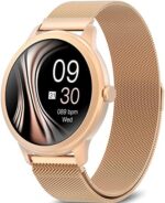 BRIBEJAT BT5 Smart Watch for Women Compatible Samsung iPhone Android Phones(Dial/Answer Calls) Voice Assistant, Blood Oxygen/Real-time Heart Rate/Sleep Monitor, Aluminum Case, Rose Gold