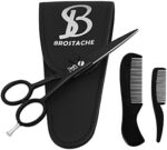 BROSTACHE Beard & Mustache Scissors for Men 5”, 2 comb & Beautiful Travel Pouch, Hand forged with Bevel edge For precision, Extremely Sharp Scissors & Adjustable Screw (Sliver)