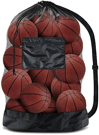 BROTOU Extra Large Mesh Ball Bag, Drawstring Socce Bag for Coach, Use for Basketball, Volleyball, Baseball, Mesh Equipment Bag with Adjustable and Portable Strap