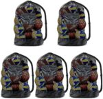 BROTOU Extra Large Sports Ball Bag Mesh, 5PCS Soccer Ball Bag with Adjustable Shoulder Strap, Heavy Duty Drawstring Bags Team Work Ball Bags for Holding Soccer, Football, Volleyball, Swimming Gear