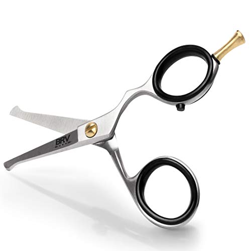 BRV MEN German Steel Rounded-Tip Scissors, 4.2" - Hammer Forged BRV MEN German Steel Rounded-Tip Scissors, 4.2" - Hammer Forged 100% Stainless Steel - Beard, Mustache, Nose Hair, Ear Hair Trimming - Professional Grooming Scissors - RIGHT HANDED (Silver)