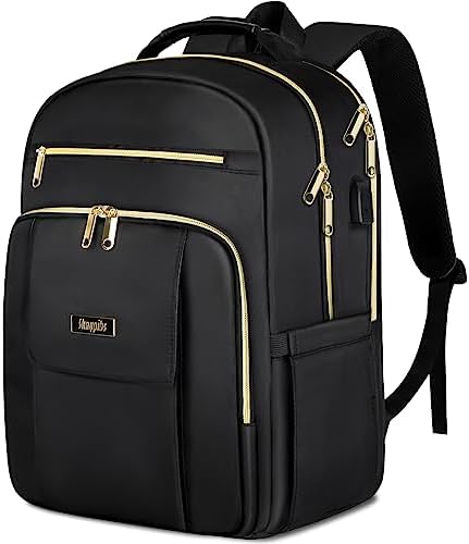 Backpack for Women, School Backpack with USB Charging Port, Travel Business College Anti Theft Bookbag for Student, 15.6 Inch Work Computer Laptop Back Pack, Casual Daypack, Black