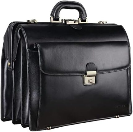 Banuce Leather Briefcase for Men with Lock Lawyer Attorney Litigator Bag 15.6 Laptop Attache Case Hard Doctor Style Bag