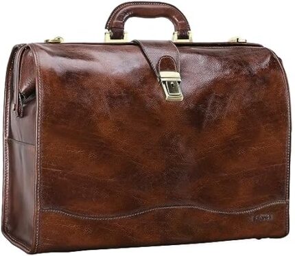 Banuce Vintage Leather Briefcase for Men with Lock 15.6 Inch Laptop Lawyer Attorney Litigator Bags Doctor Bag Attache Case Brown