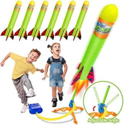 Banvih Rocket Launcher for Kids, Stocking Stuffers for Kids, Outdoor Games Toys, with Stomp Launch Pad, 6 Foam Air Rockets, Christmas Birthday Gifts for Toddler Kids Boys Ages 3 4 5 6 7 8+ Years Old