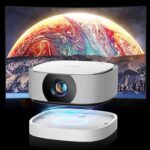 [Battery-Powered]Mini Projector with WiFi and Bluetooth 1080P: 500 ANSI Portable Projector with Electric-Focus, Lisowod Rechargeable Outdoor Projector with Zoom, Movie Projector for Outdoor/Home Use
